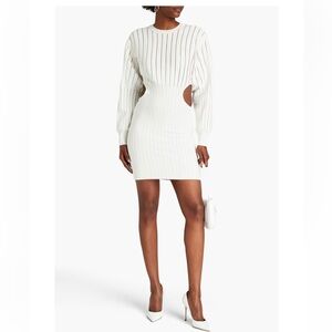Herve Leger White cut-out bandage, Long Sleeve mini dress